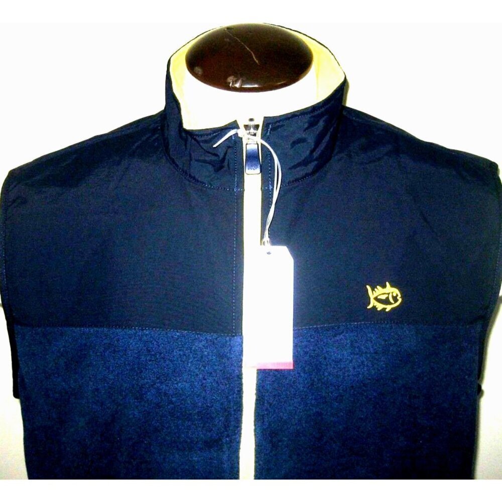 Southern Tide Men's Navigational Fleece Vest Navy Blue Yellow Size Small NWT - Picture 1 of 4